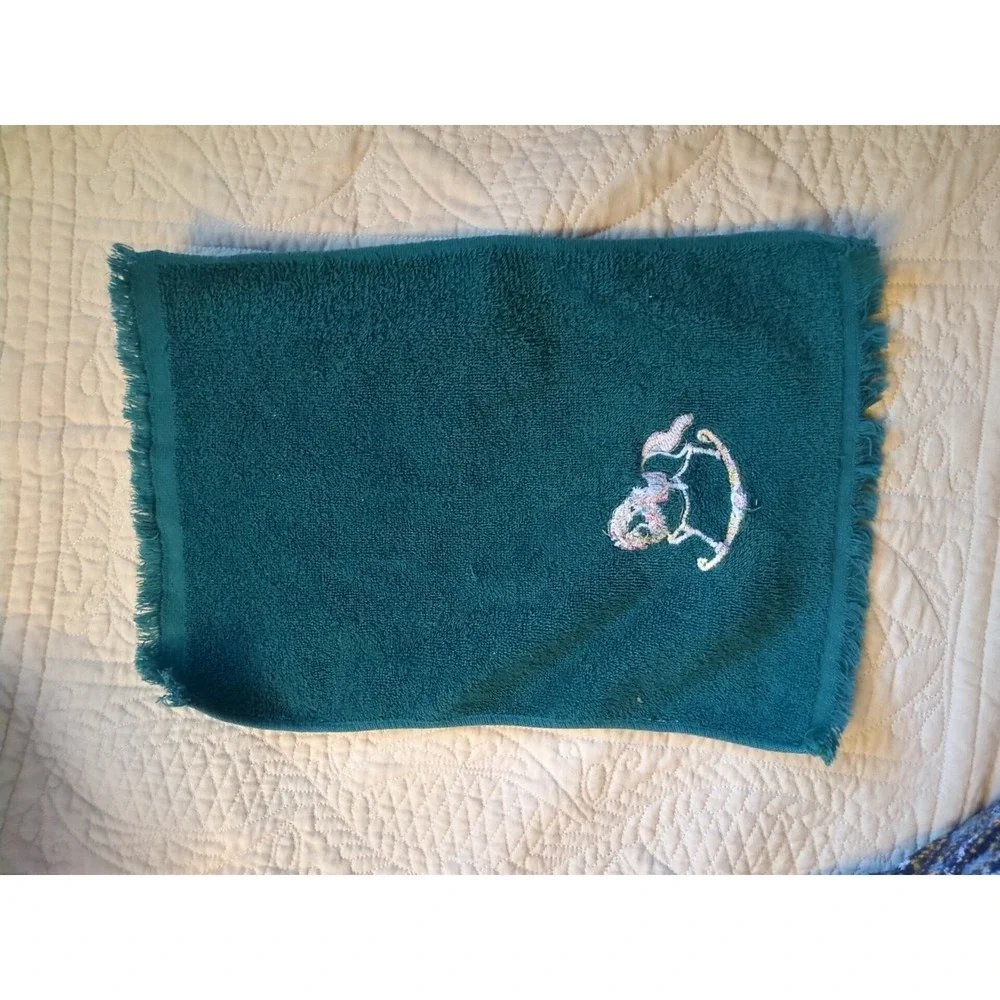 Christmas Green Hand Towel Decorated with Rocking Horse - Picture 3 of 3